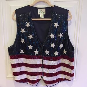 The Quacker Factory Themed Vest with a  Sequined Flag
